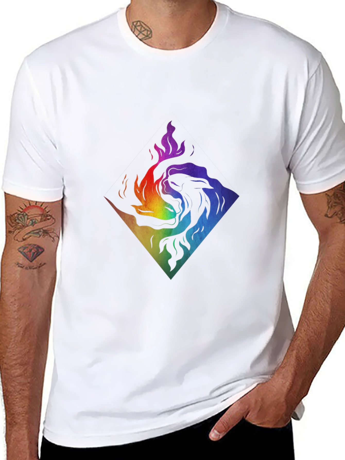 Rainbow Lion Fire Graphic T-Shirt