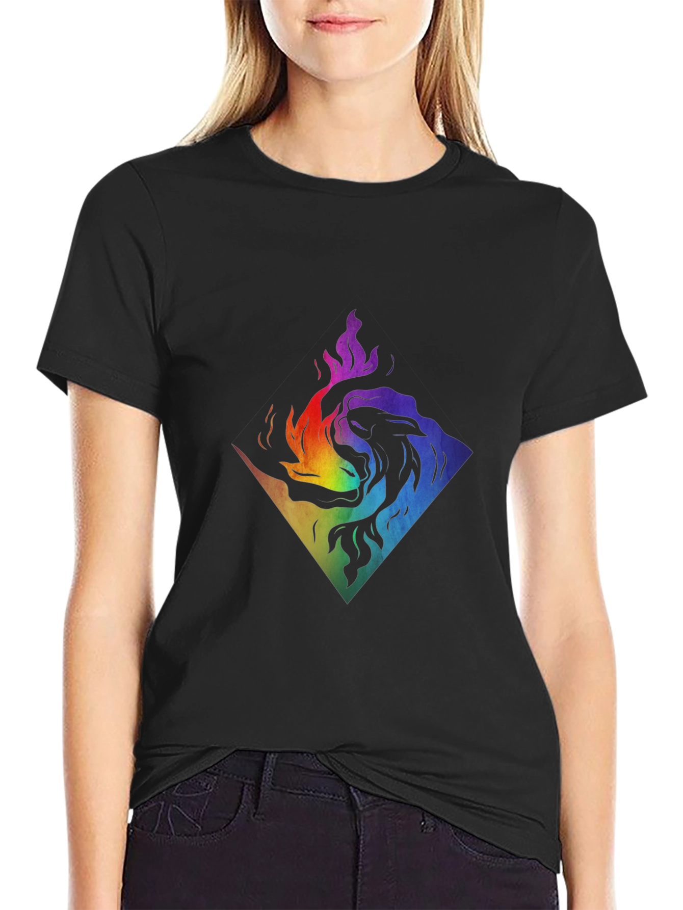 Rainbow Lion Fire Graphic T-Shirt