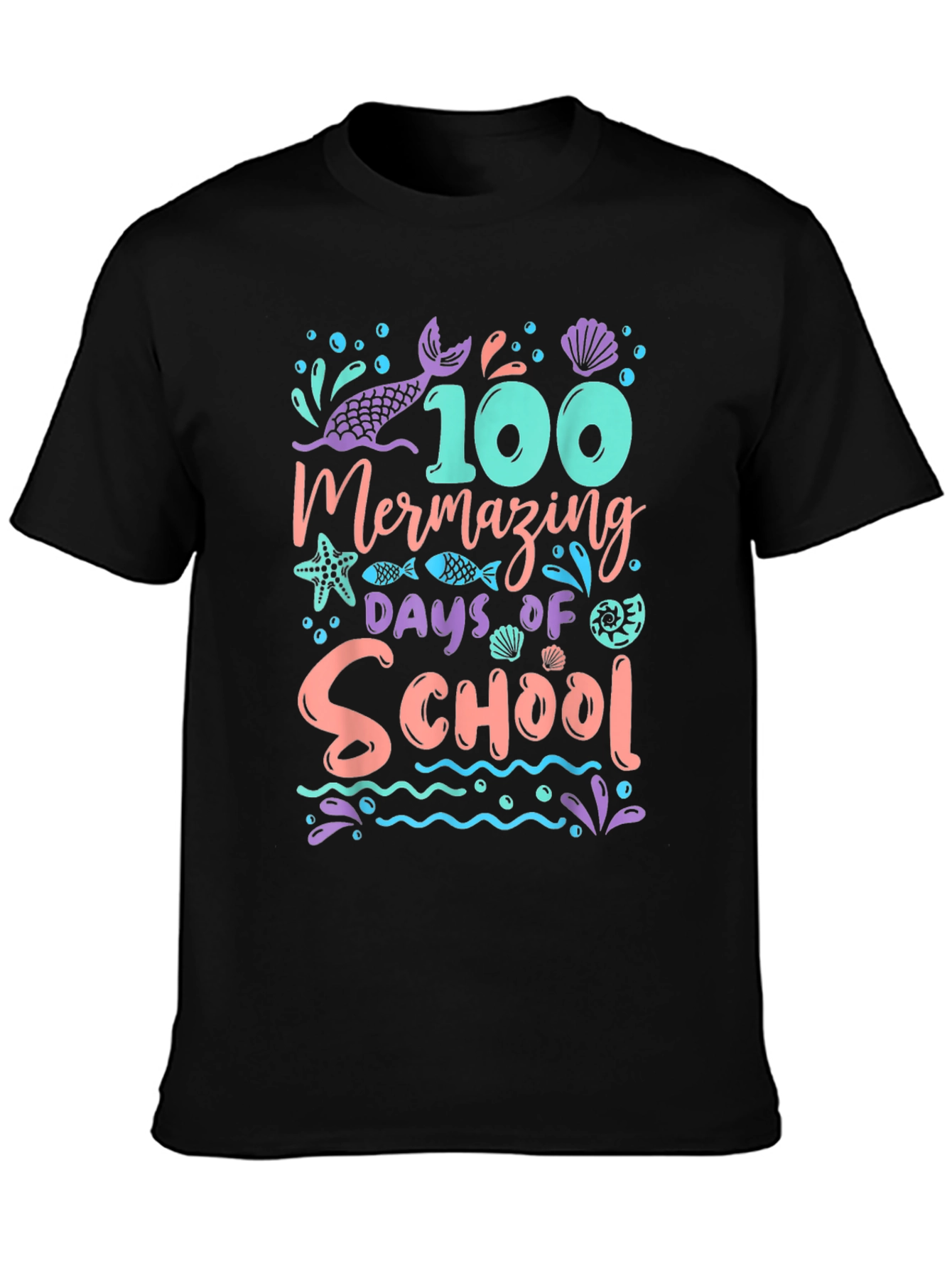 100 Days of School Mermazing Black T-Shirt