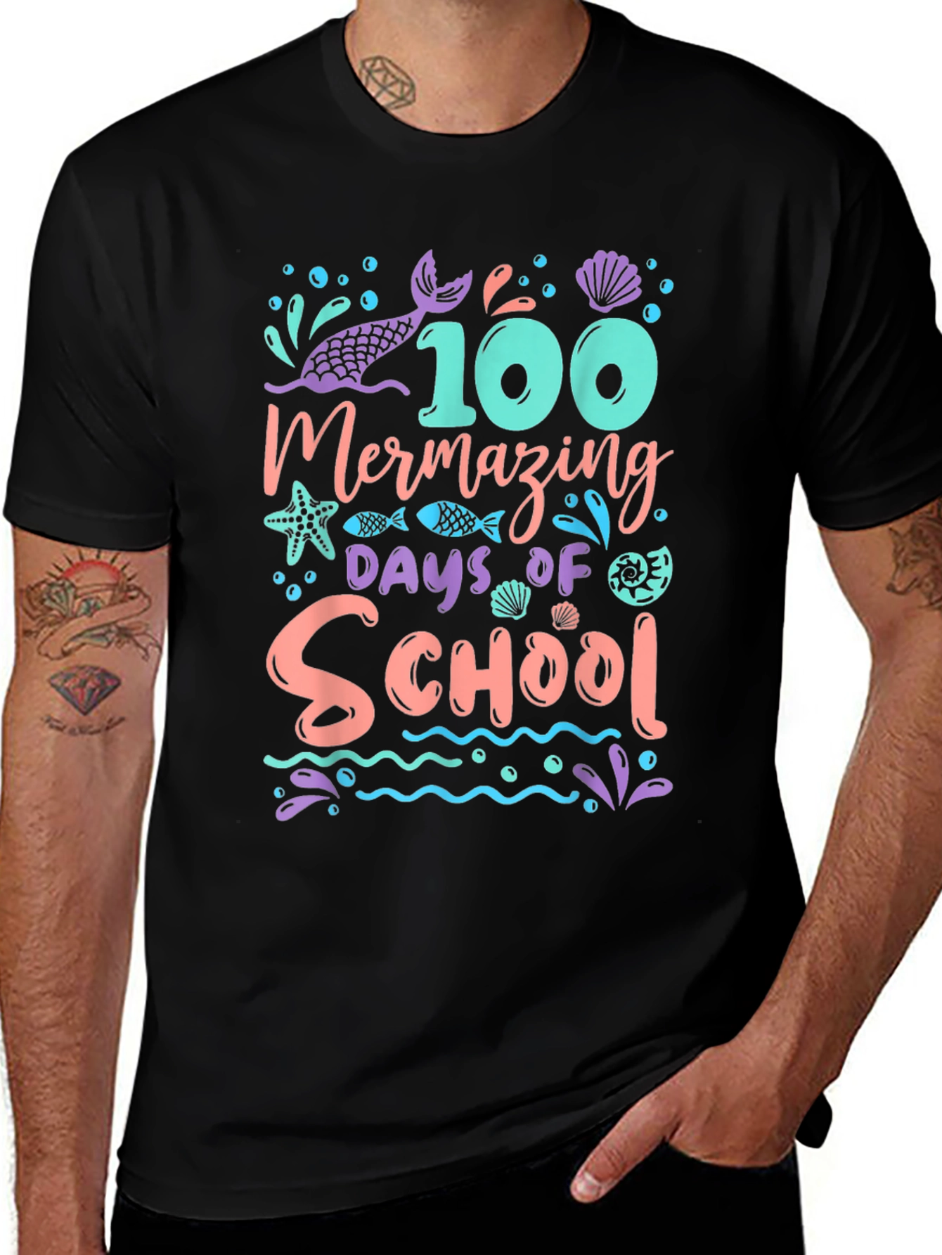100 Days of School Mermazing Black T-Shirt