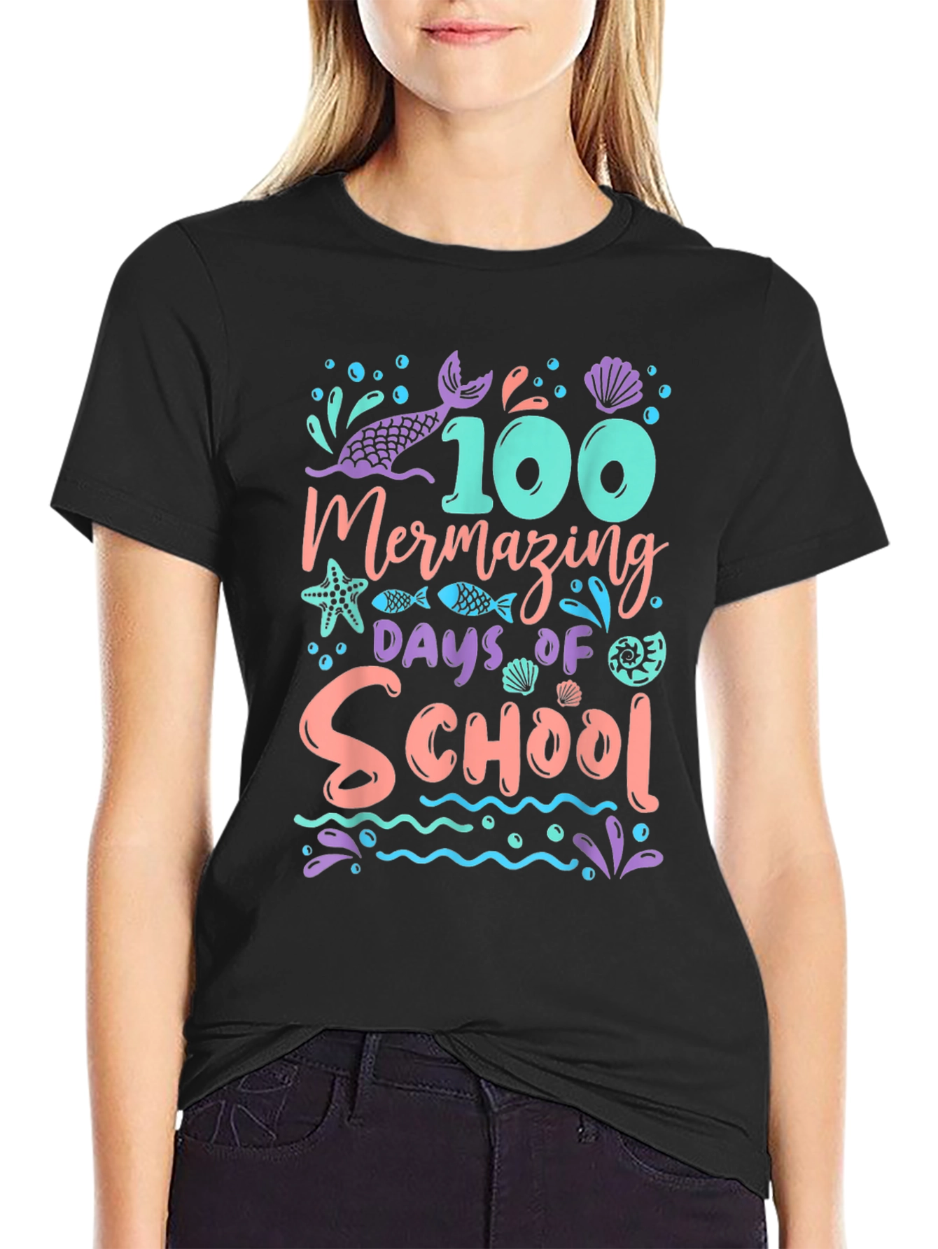 100 Days of School Mermazing Black T-Shirt