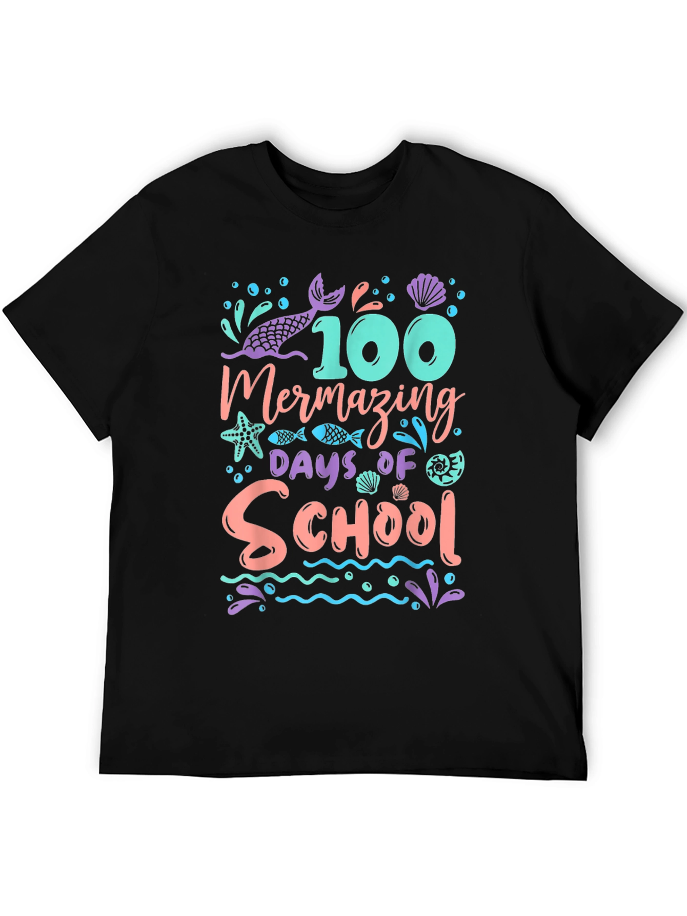 100 Days of School Mermazing Black T-Shirt