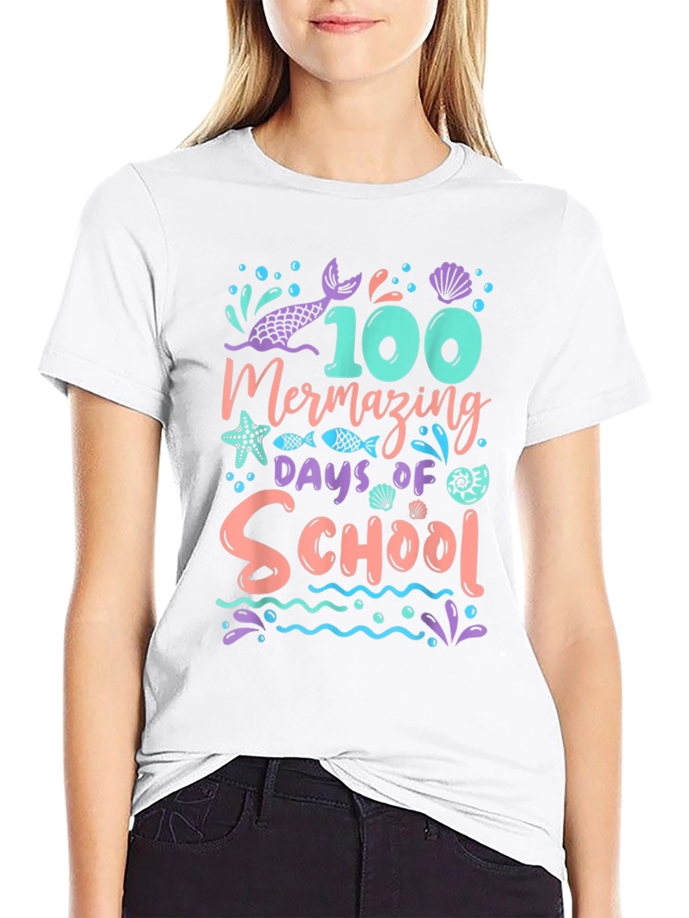100 Days of School Mermazing Black T-Shirt