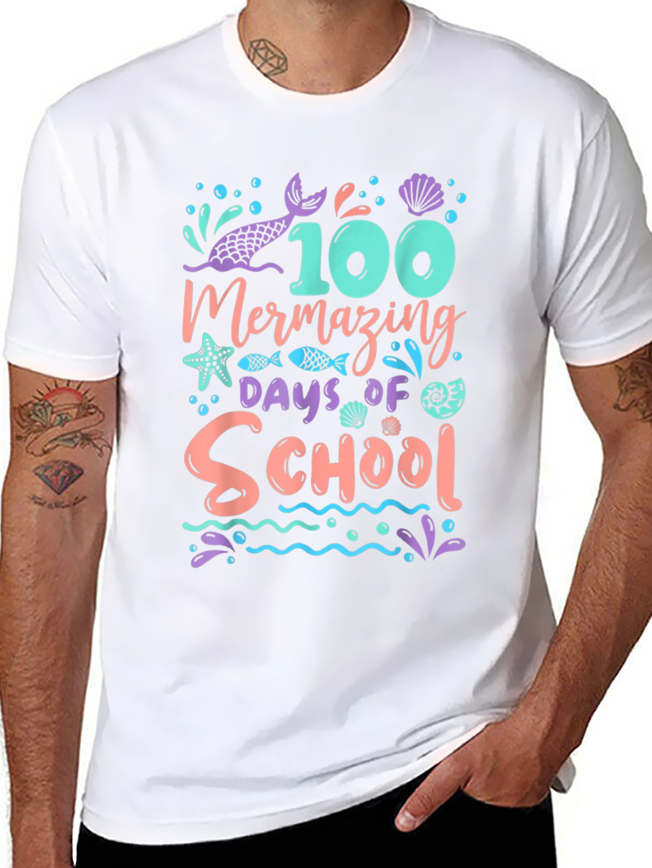 100 Days of School Mermazing Black T-Shirt