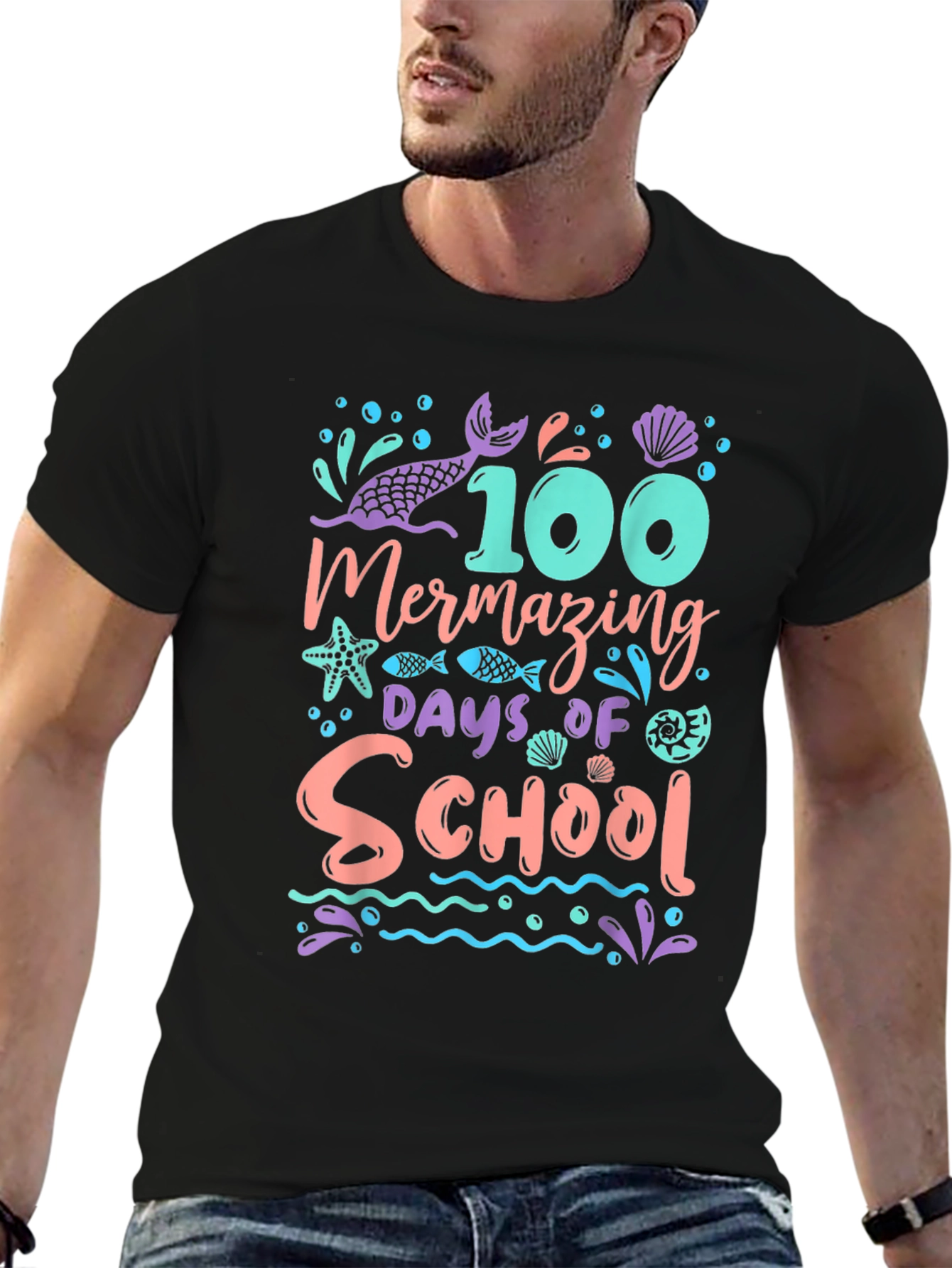 100 Days of School Mermazing Black T-Shirt