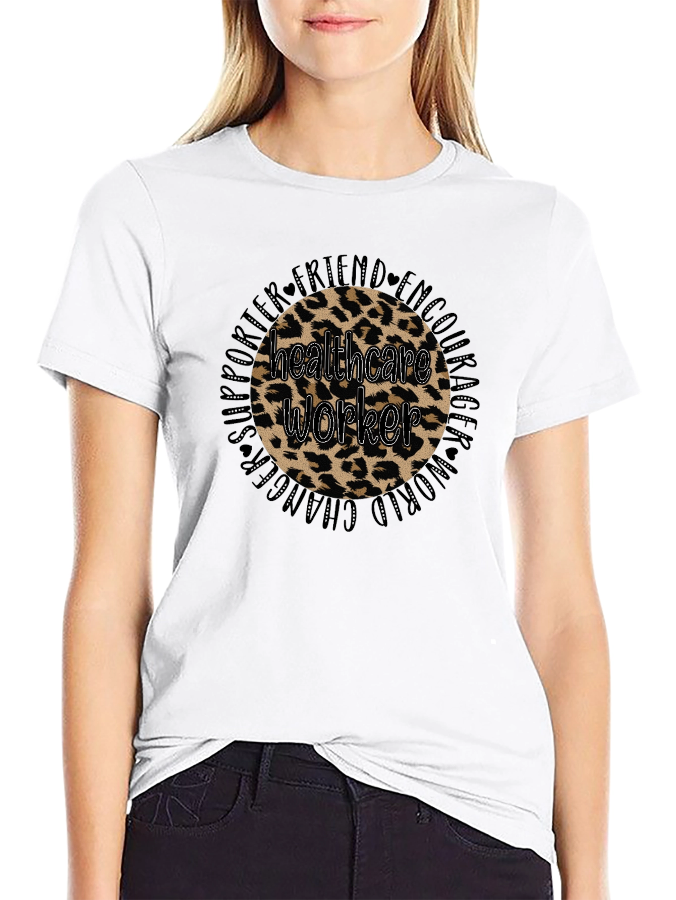 Healthcare Worker Leopard Print Graphic Tee