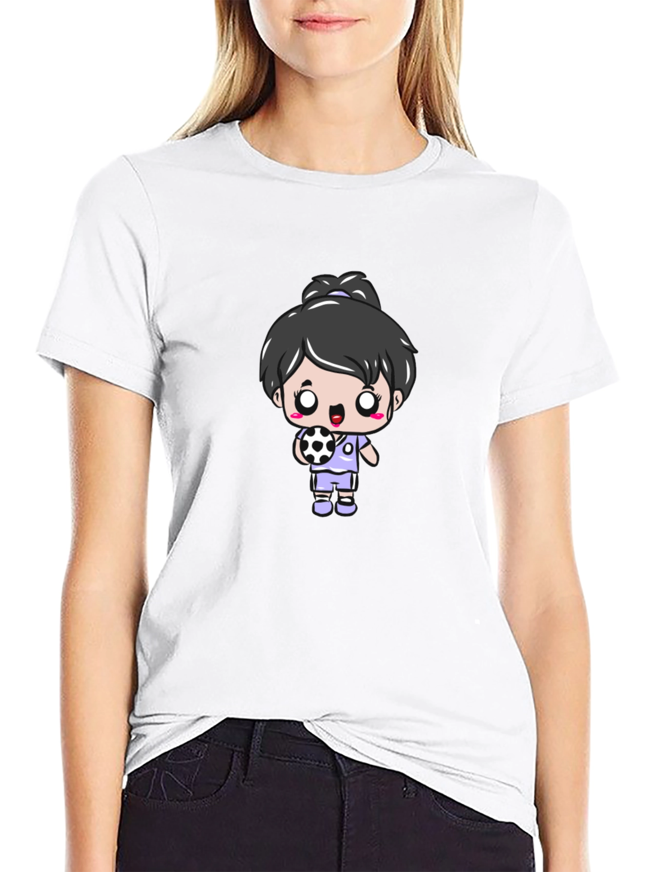 Cartoon Soccer Girl Graphic T-Shirt