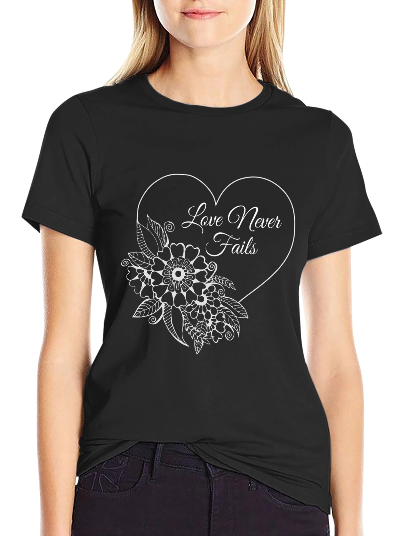 Love Never Fails Floral Heart T-Shirt