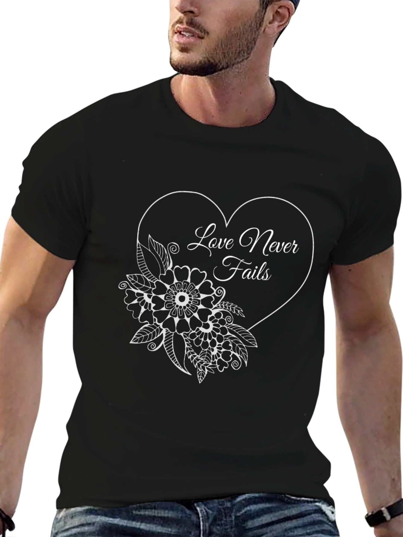 Love Never Fails Floral Heart T-Shirt