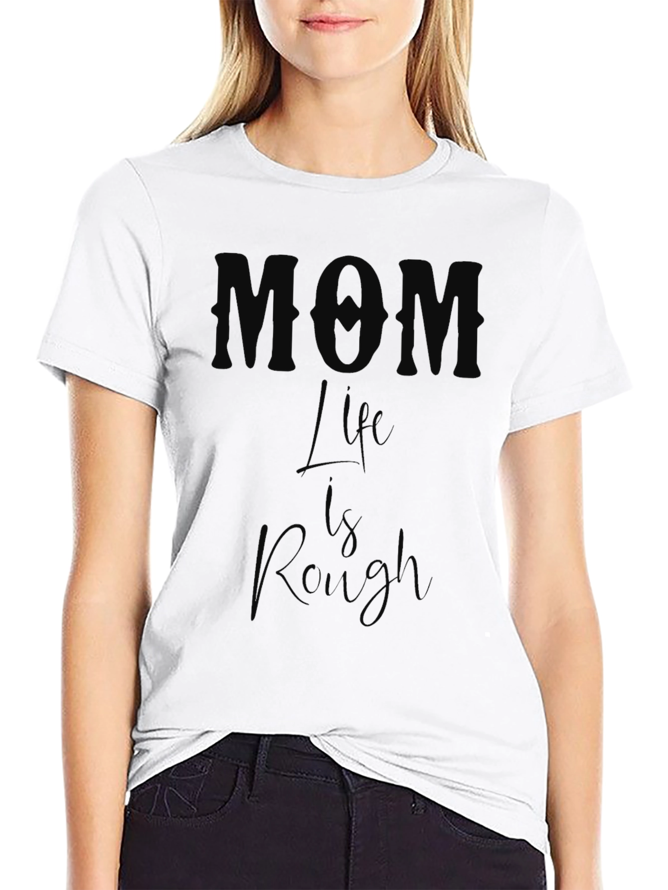 Mom Life Is Rough Graphic Tee - Black