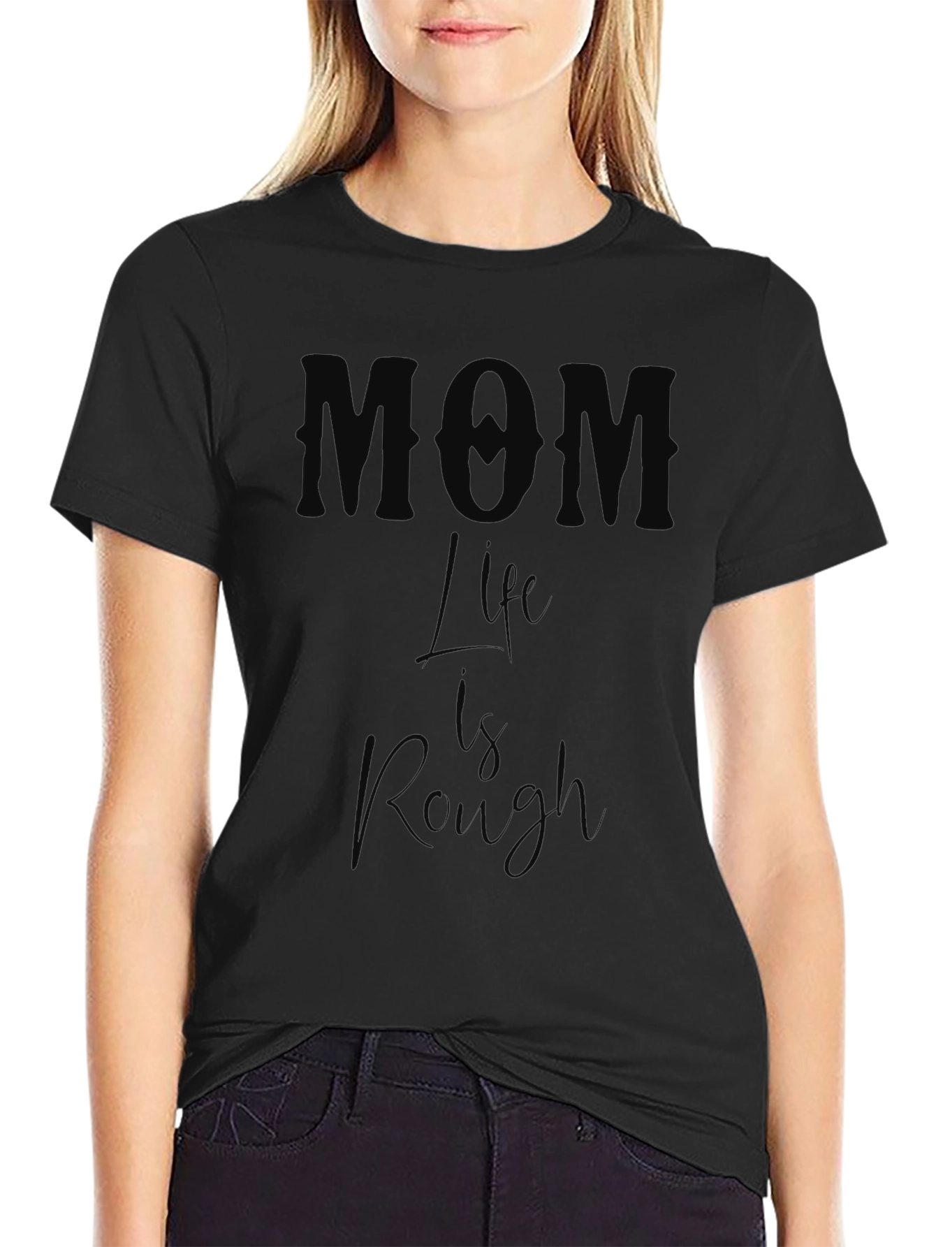 Mom Life Is Rough Graphic Tee - Black