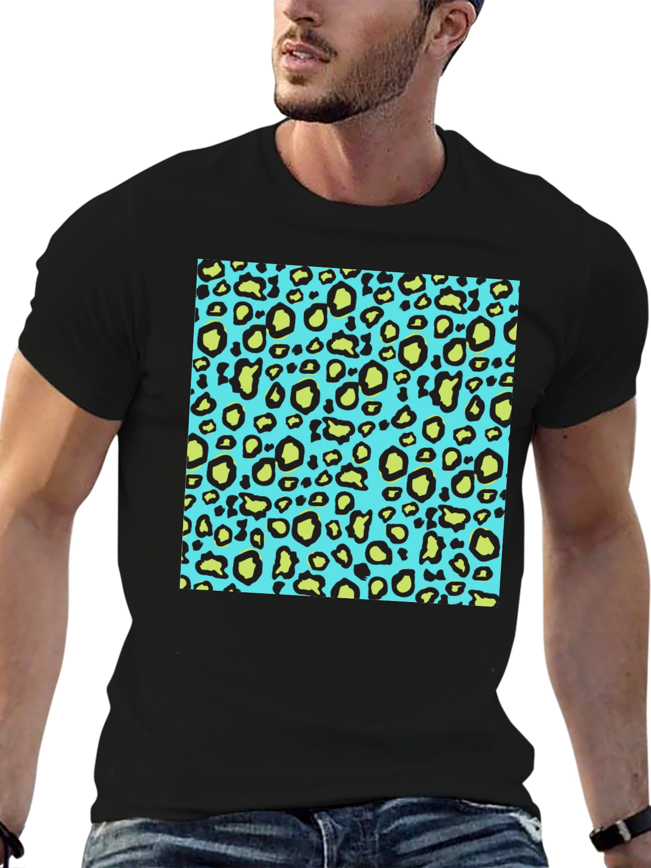 Leopard Print Crew Neck T-Shirt - Black