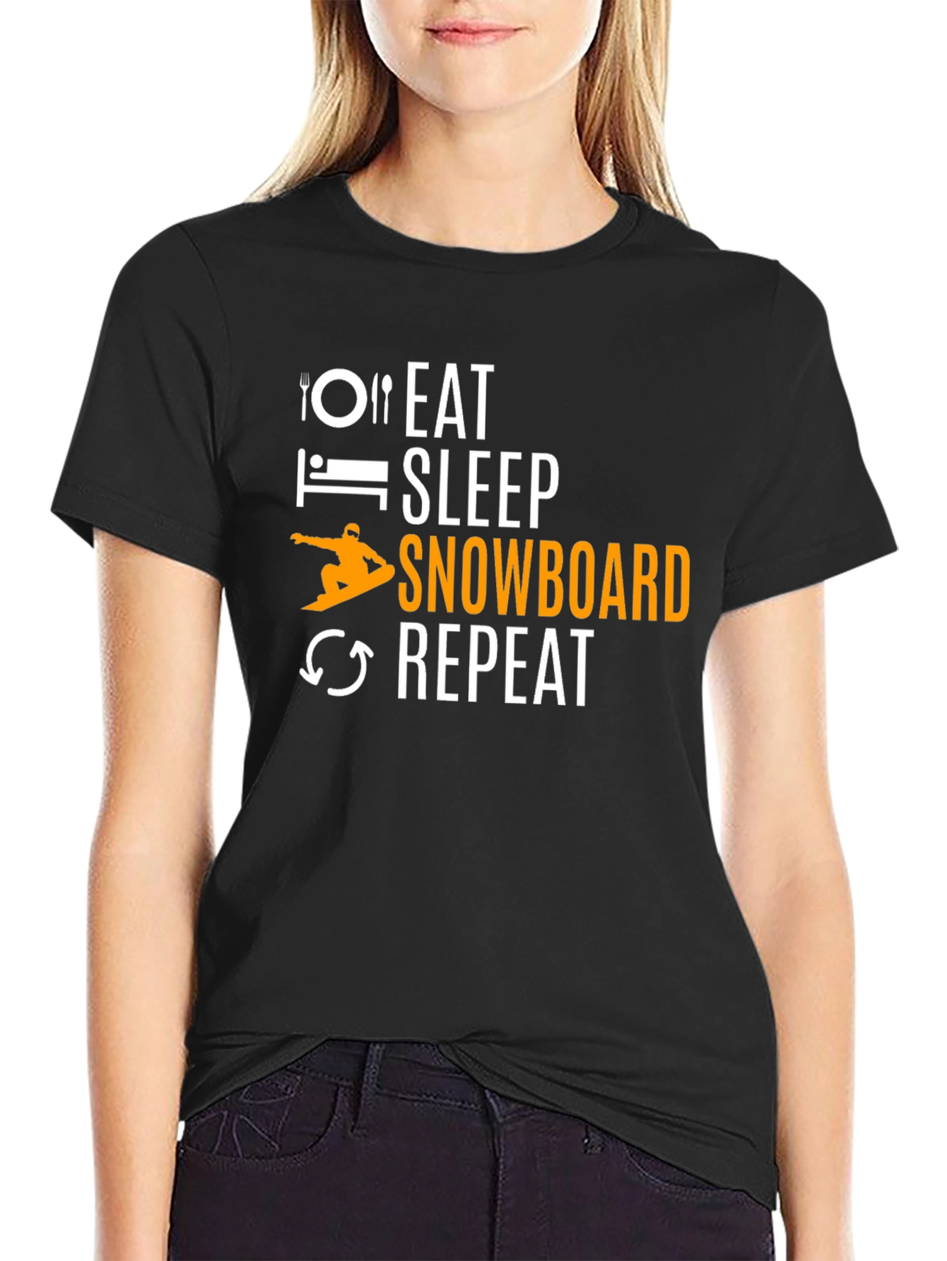 Eat Sleep Snowboard Repeat Graphic Tee - Black