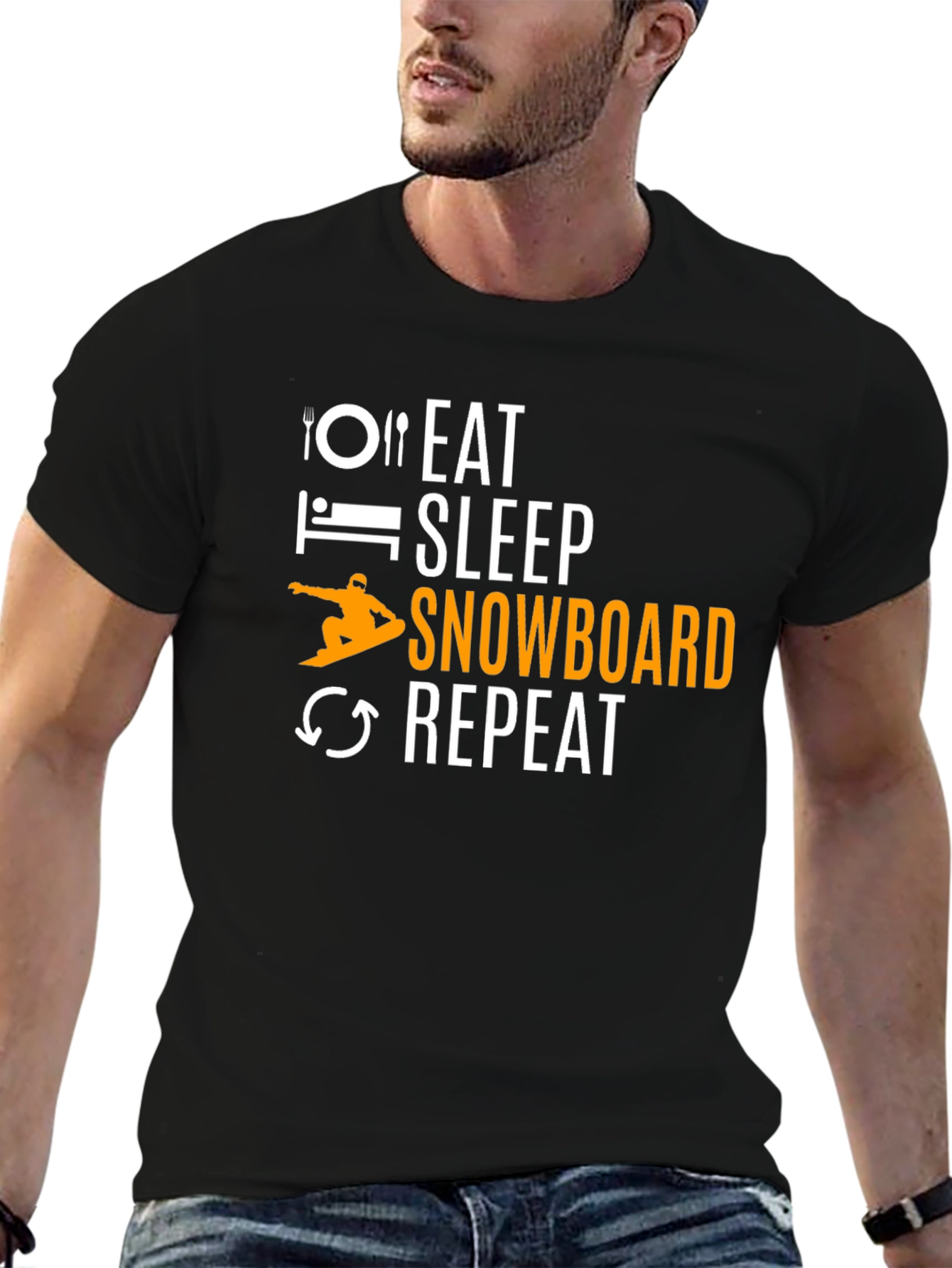 Eat Sleep Snowboard Repeat Graphic Tee - Black