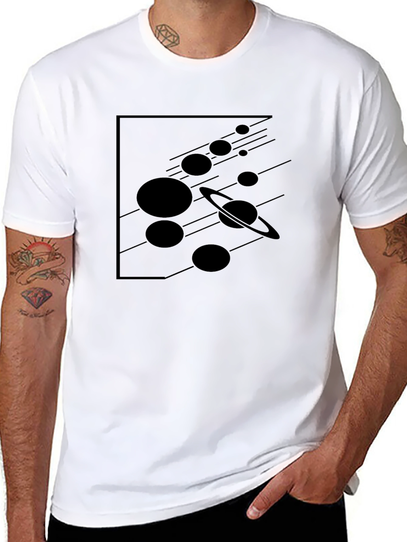 Cosmic Planets Graphic T-Shirt - Black