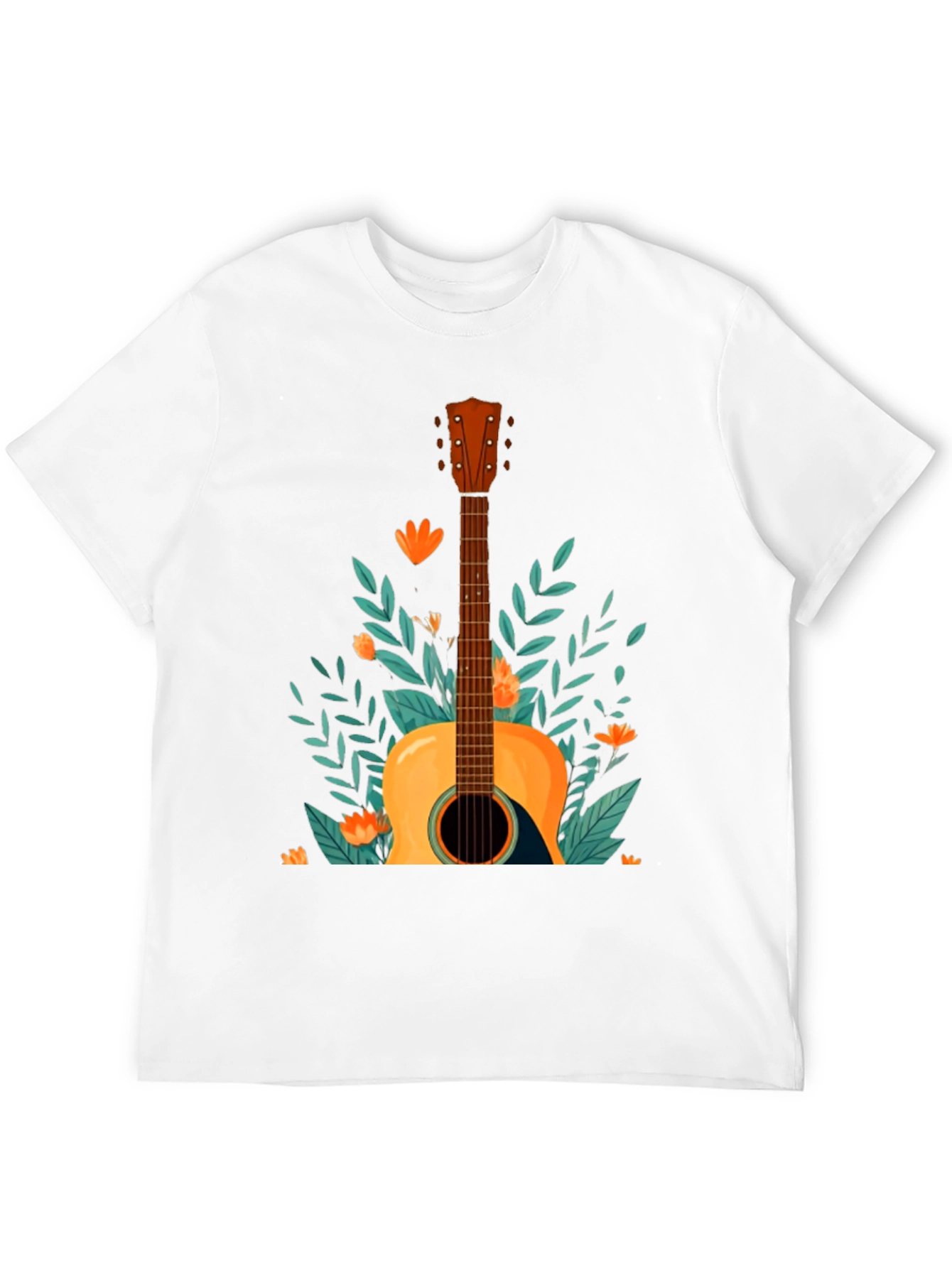 Floral Guitar Graphic Tee - Black Cotton T-Shirt