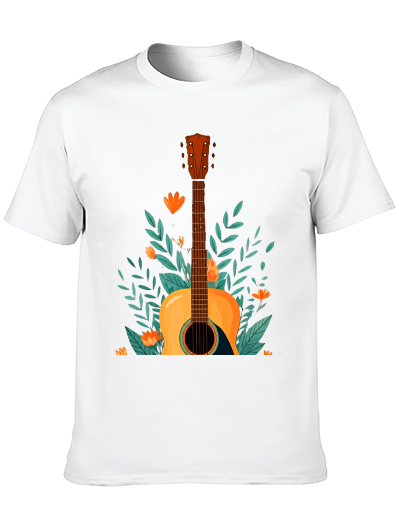 Floral Guitar Graphic Tee - Black Cotton T-Shirt
