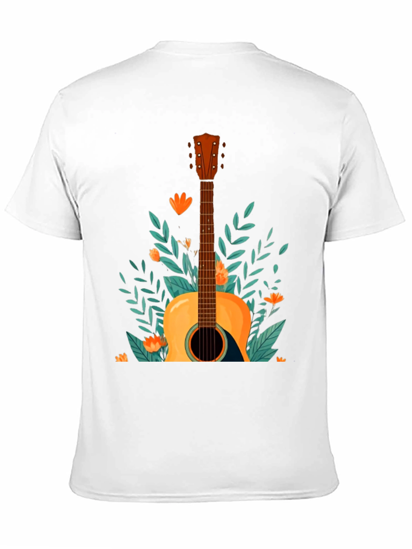Floral Guitar Graphic Tee - Black Cotton T-Shirt