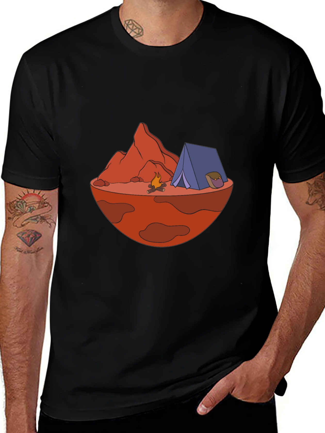 Camping on Mars Graphic Tee - Black Cotton Blend