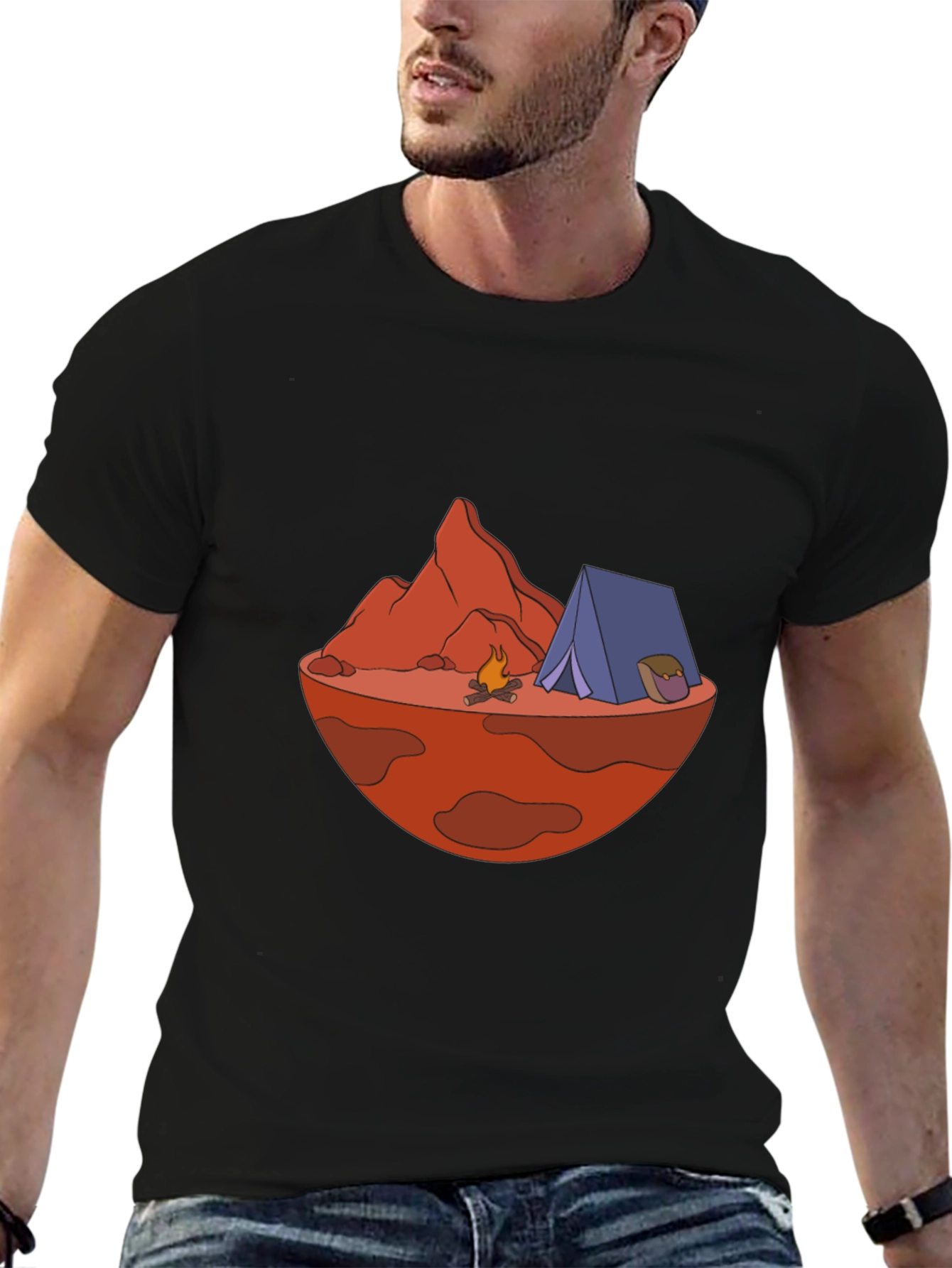 Camping on Mars Graphic Tee - Black Cotton Blend