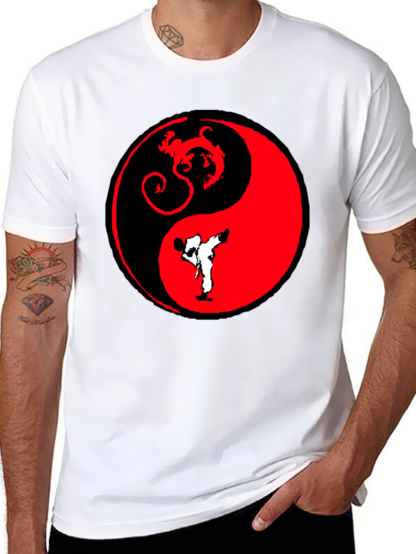Yin Yang Dragon Karate Black T-Shirt