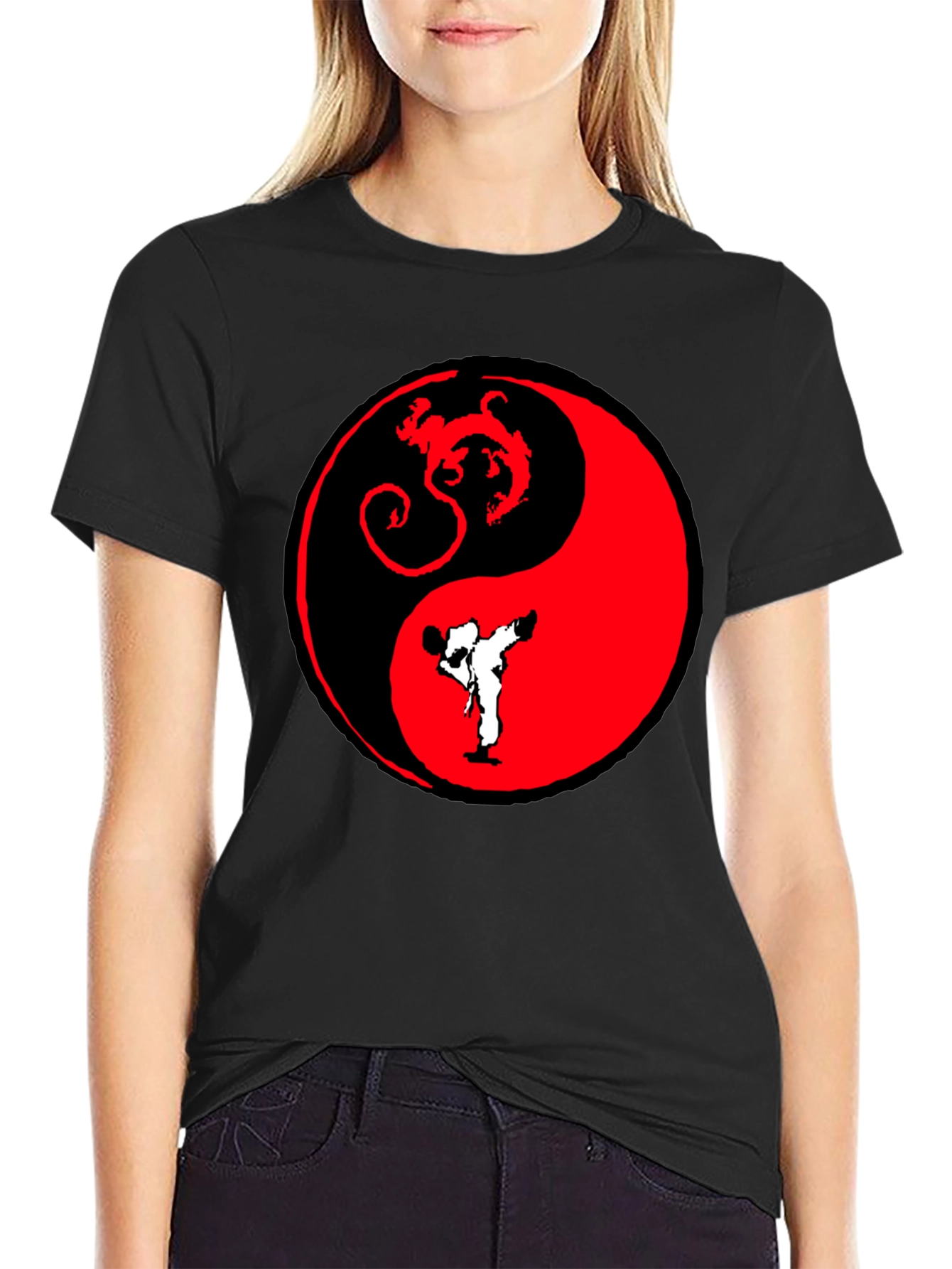 Yin Yang Dragon Karate Black T-Shirt