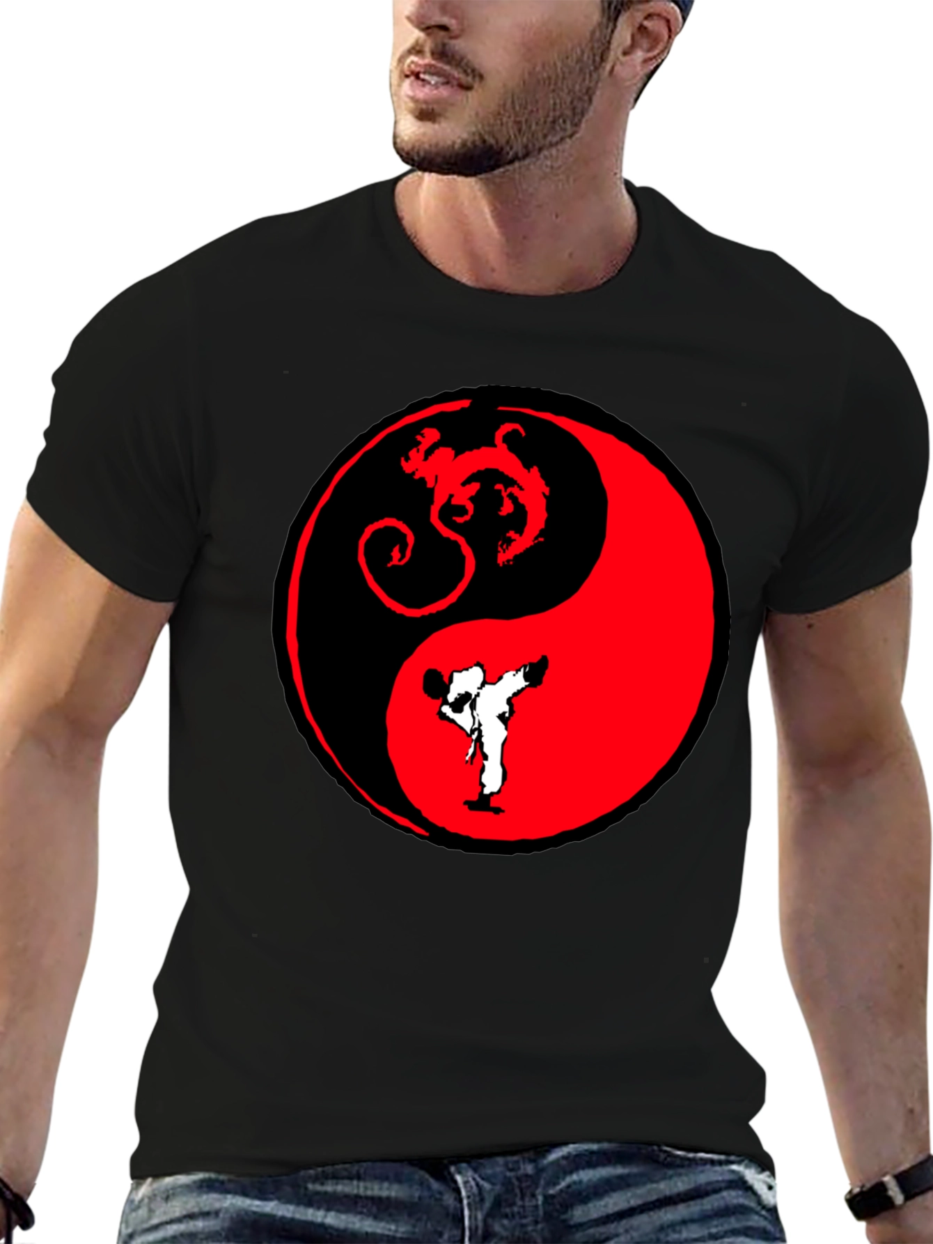 Yin Yang Dragon Karate Black T-Shirt