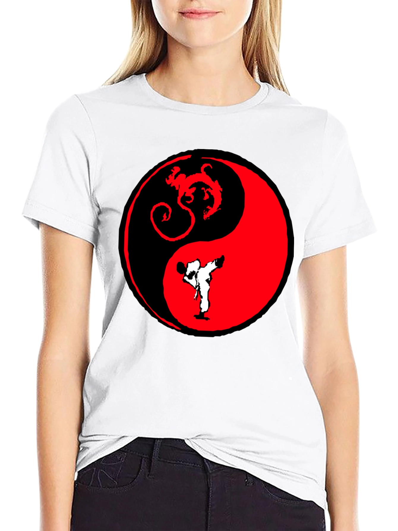 Yin Yang Dragon Karate Black T-Shirt