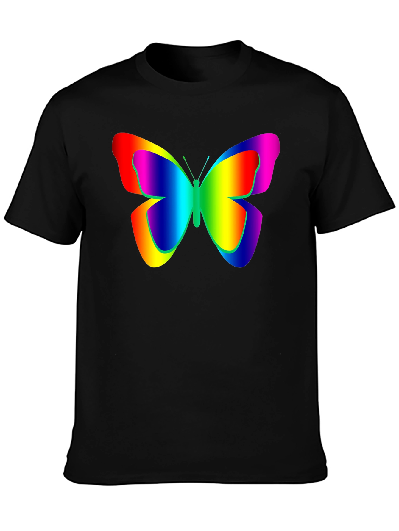 Rainbow Butterfly Graphic Black T-Shirt