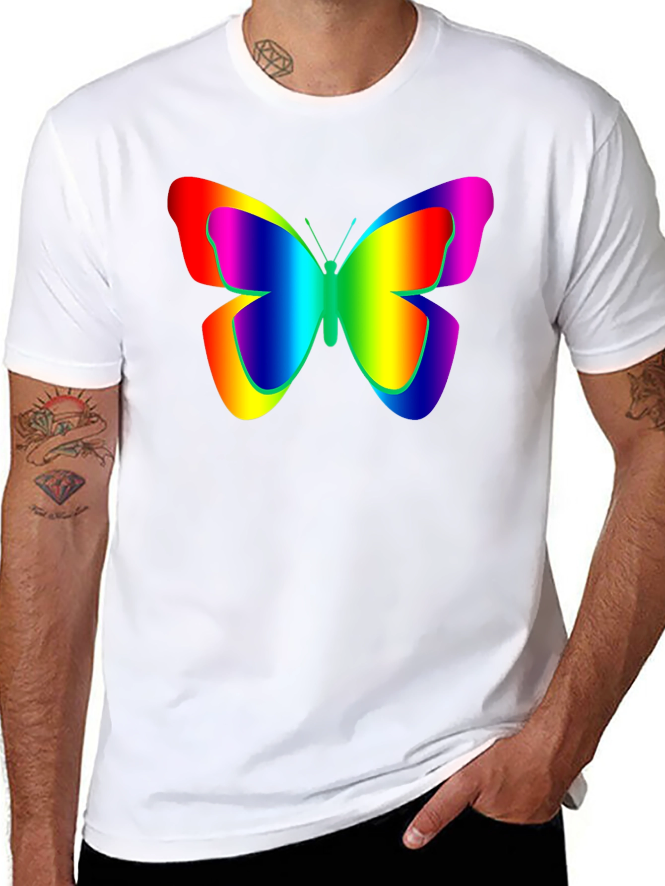 Rainbow Butterfly Graphic Black T-Shirt