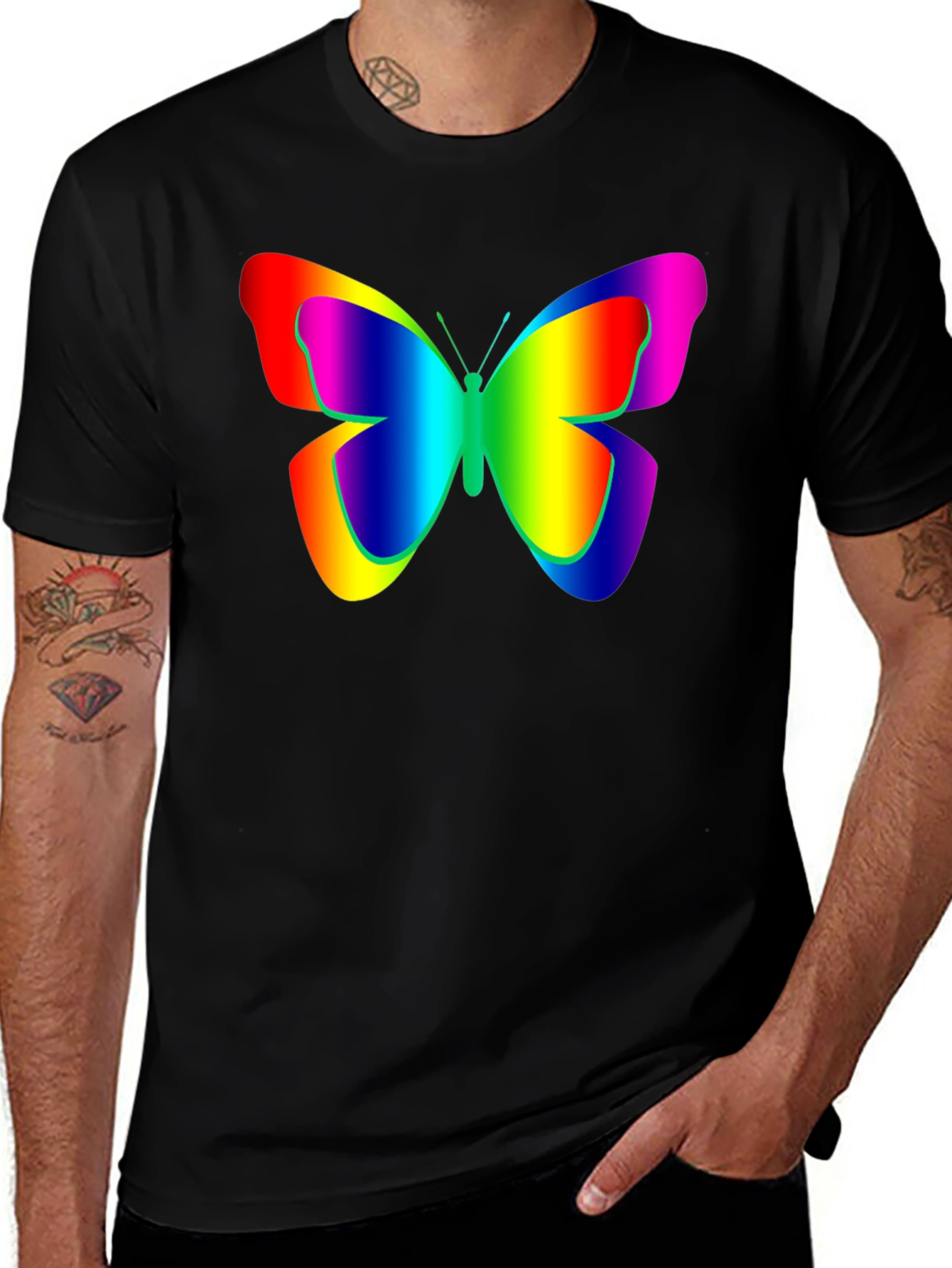Rainbow Butterfly Graphic Black T-Shirt