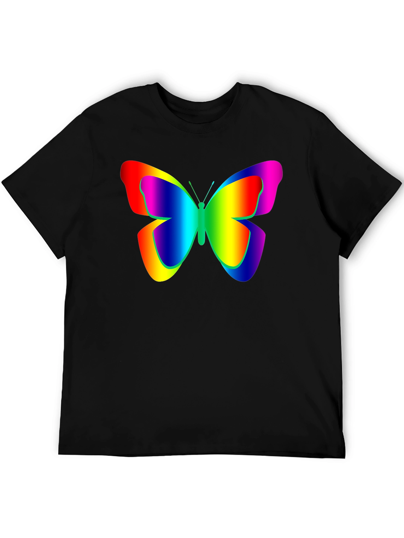 Rainbow Butterfly Graphic Black T-Shirt