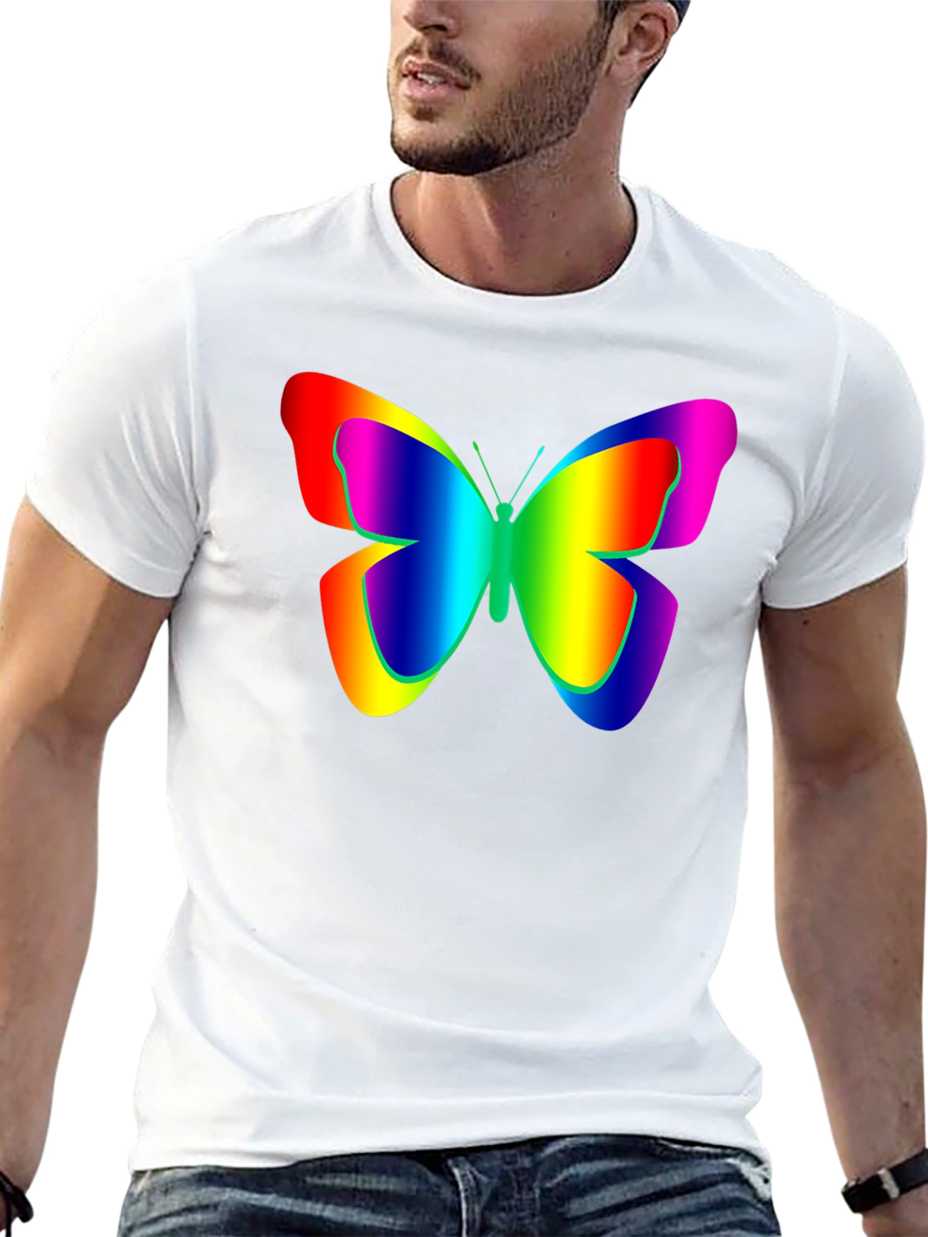Rainbow Butterfly Graphic Black T-Shirt