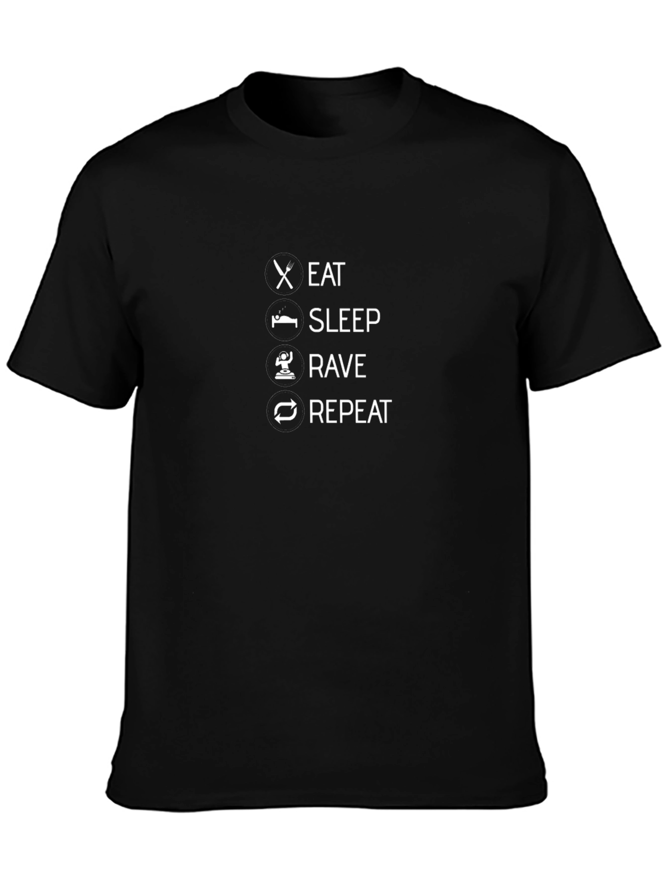 Eat Sleep Rave Repeat T-Shirt - Black Crew Neck