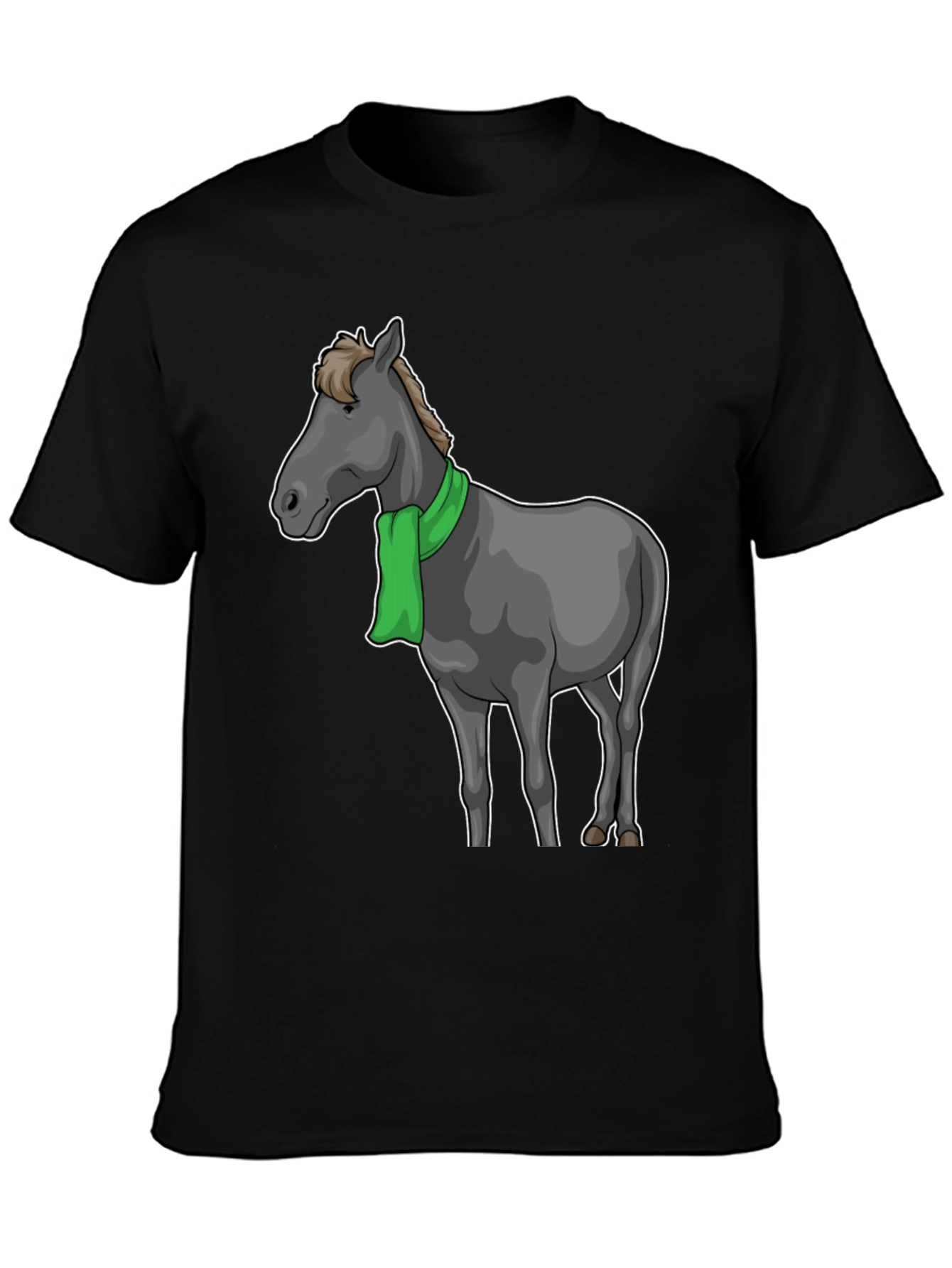 Horse Scarf Graphic Tee - Black Cotton T-Shirt