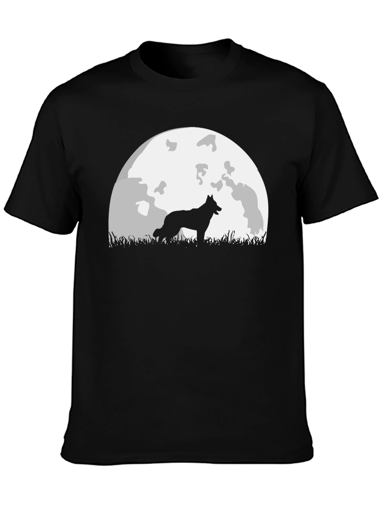 Wolf Silhouette Moon Graphic Tee - Black T-Shirt