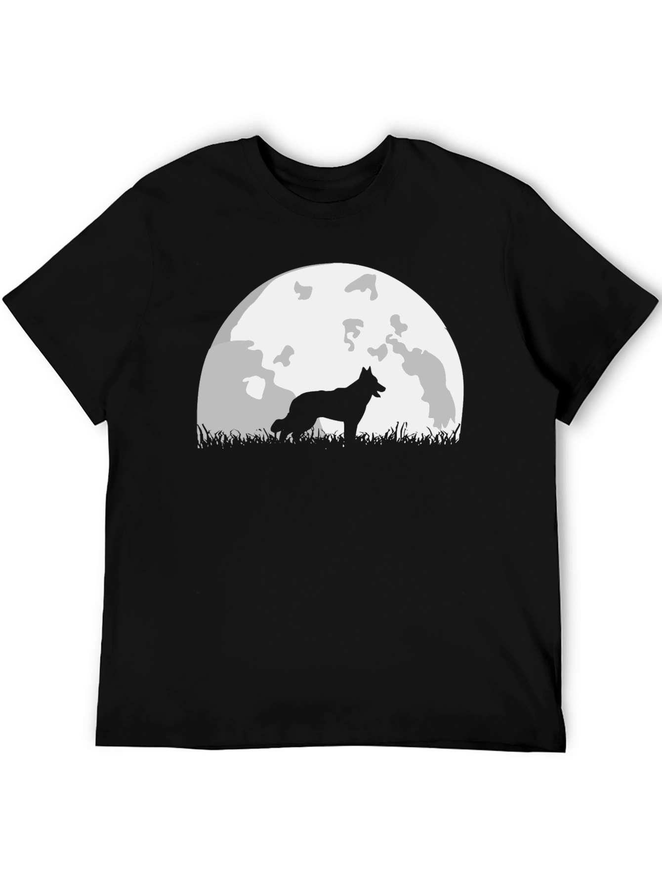 Wolf Silhouette Moon Graphic Tee - Black T-Shirt