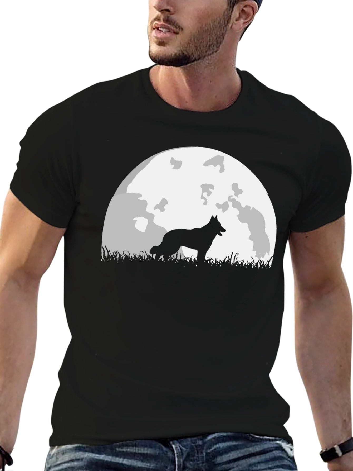 Wolf Silhouette Moon Graphic Tee - Black T-Shirt