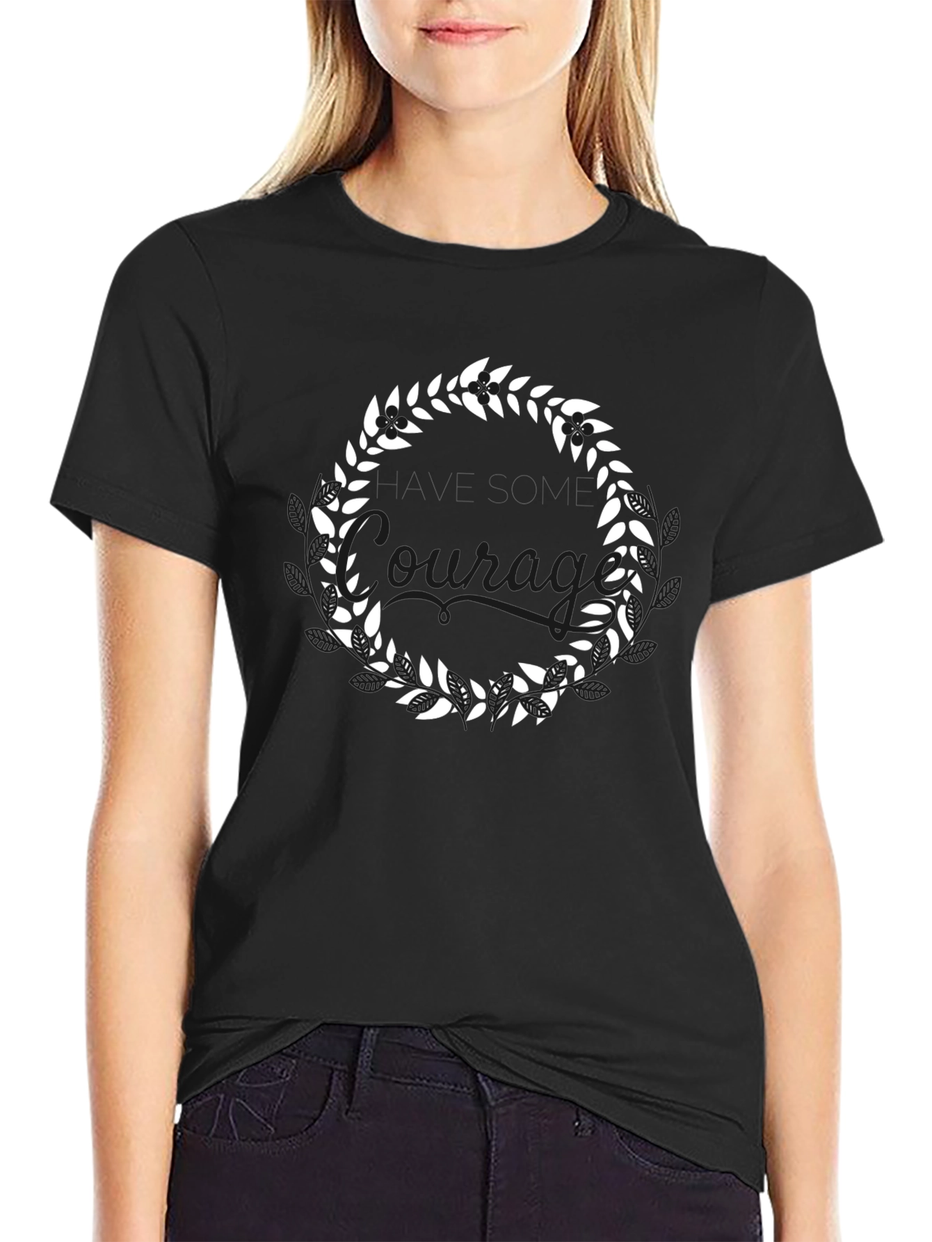 Leaf Wreath Graphic Tee - Stylish Black T-Shirt
