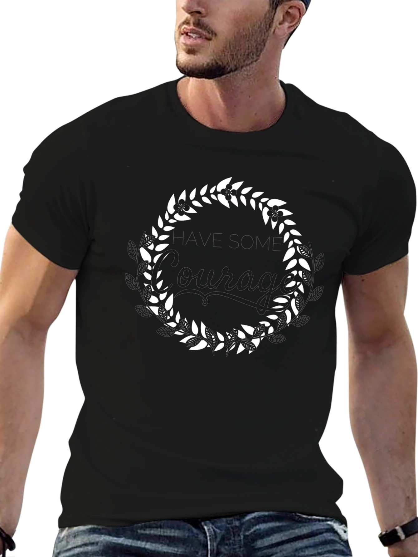 Leaf Wreath Graphic Tee - Stylish Black T-Shirt