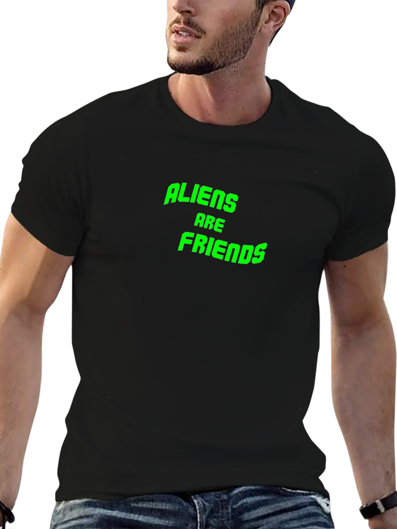 Aliens Are Friends Graphic T-Shirt - Black Cotton Tee