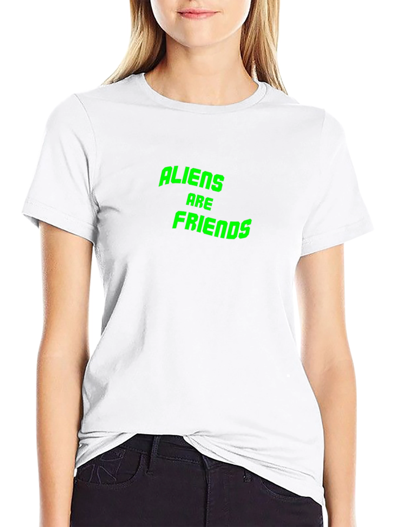 Aliens Are Friends Graphic T-Shirt - Black Cotton Tee