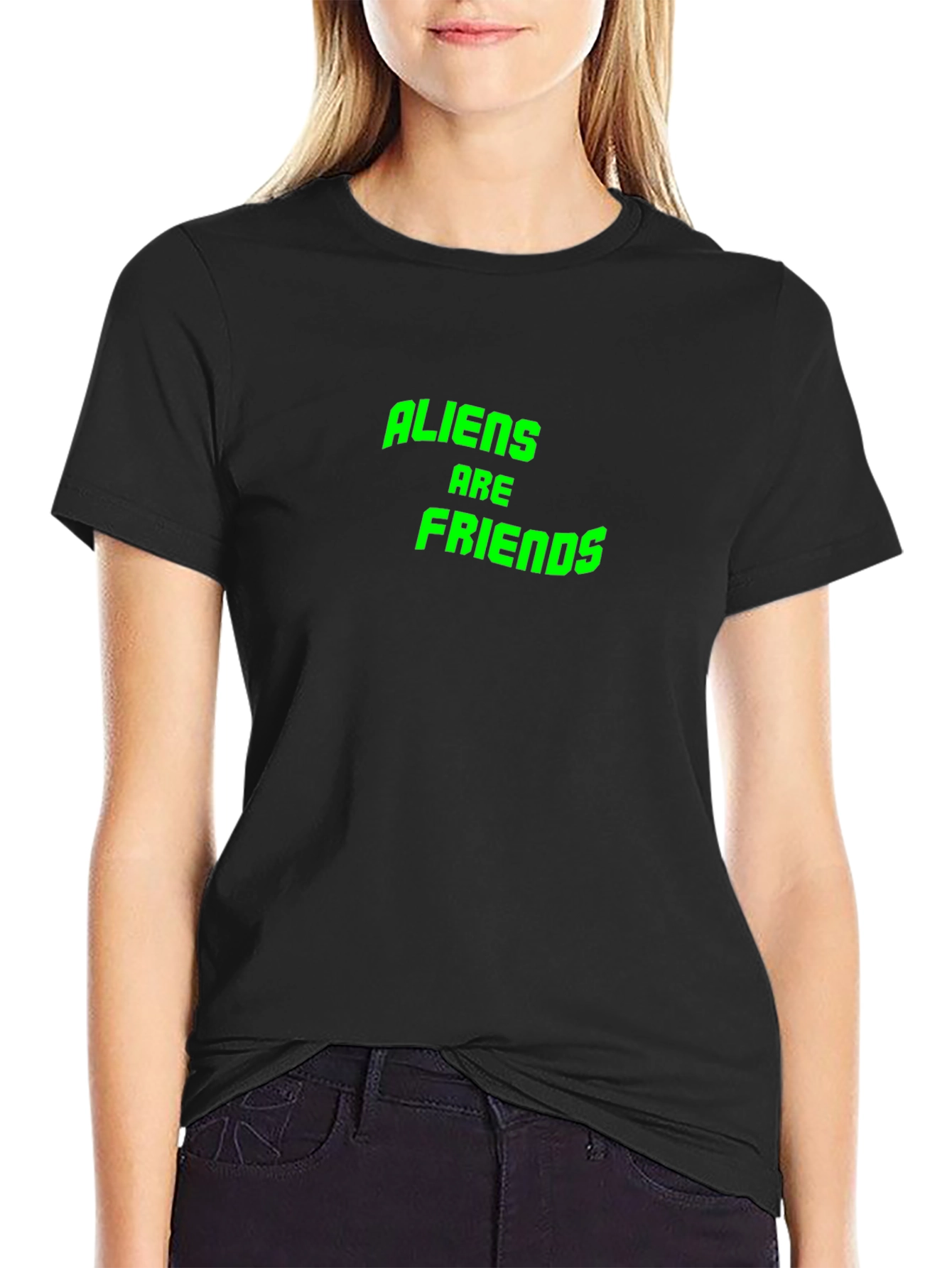 Aliens Are Friends Graphic T-Shirt - Black Cotton Tee
