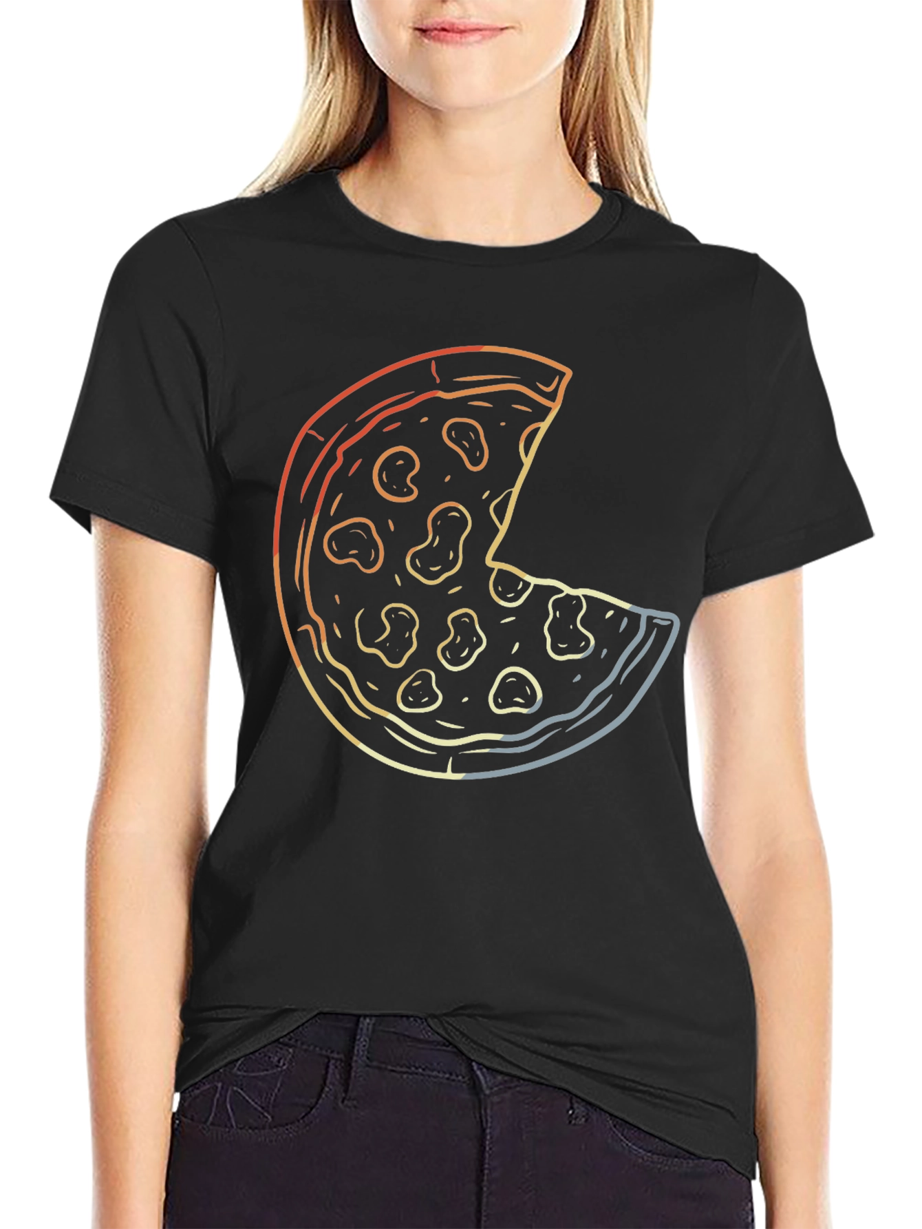 Pizza Graphic Print T-Shirt - Casual Crew Neck