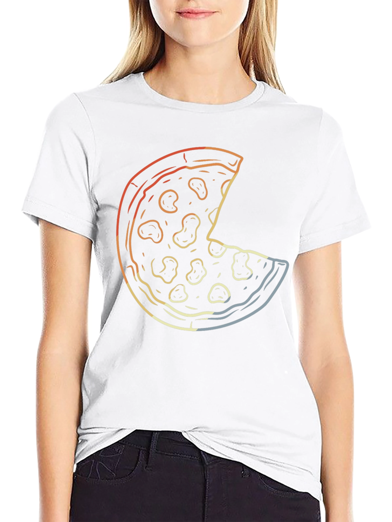 Pizza Graphic Print T-Shirt - Casual Crew Neck