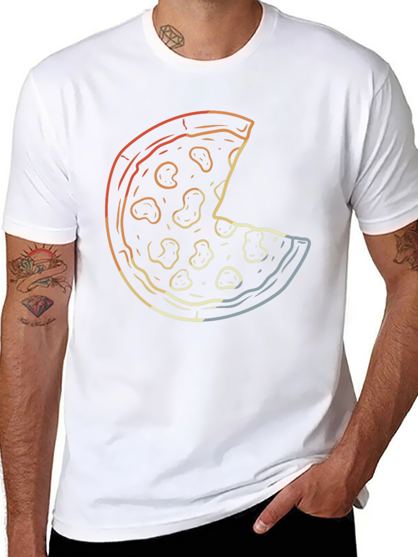 Pizza Graphic Print T-Shirt - Casual Crew Neck
