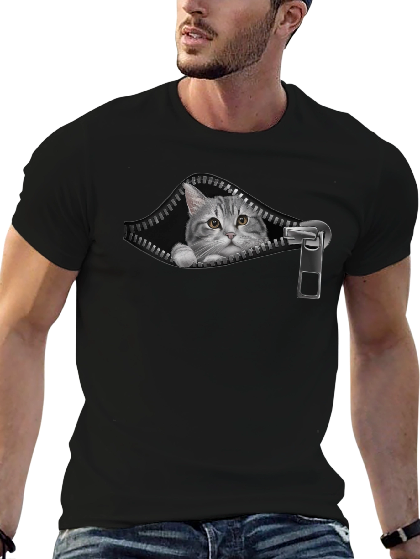 Cat Zipper T-Shirt - Unique Graphic Tee