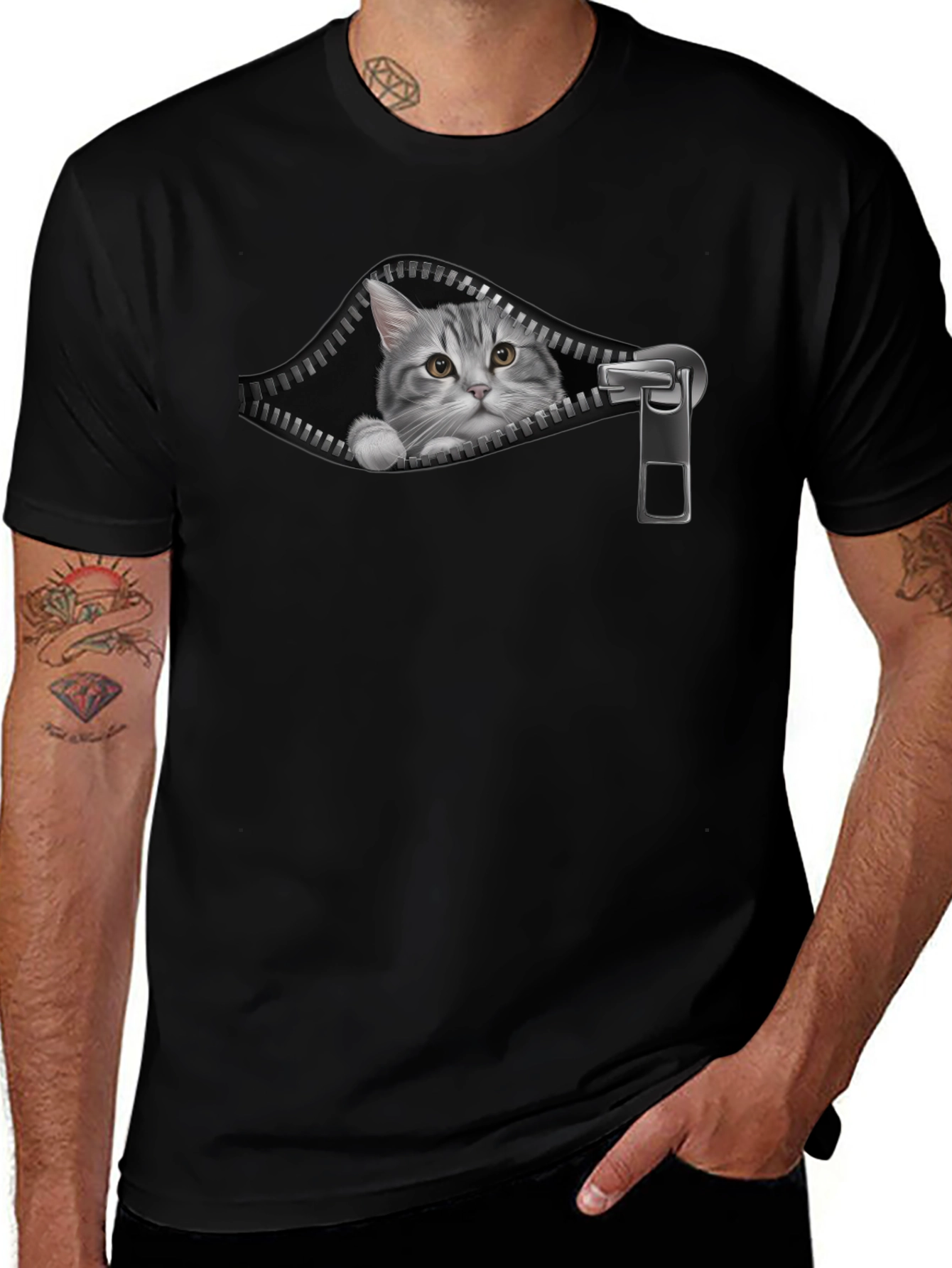 Cat Zipper T-Shirt - Unique Graphic Tee