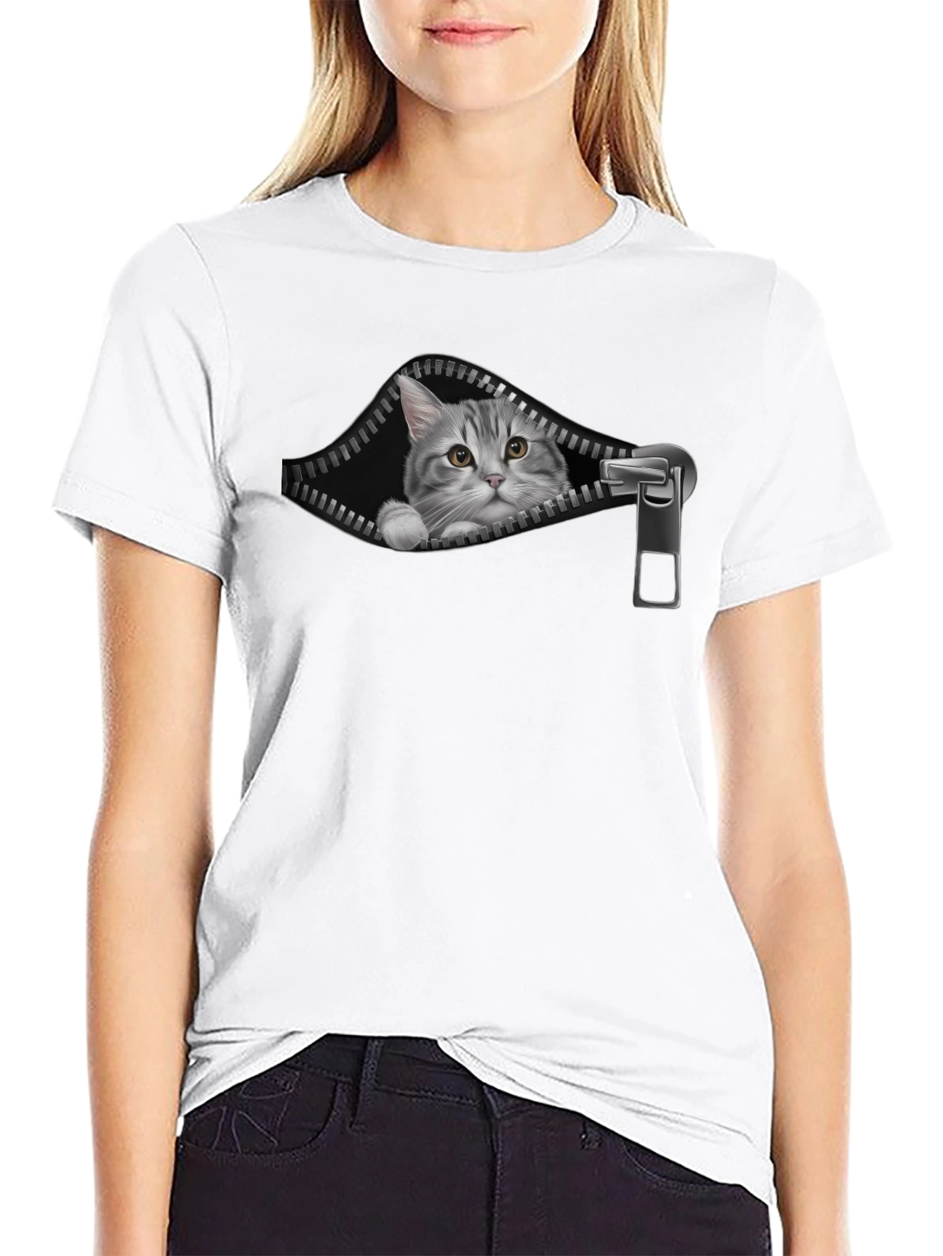Cat Zipper T-Shirt - Unique Graphic Tee