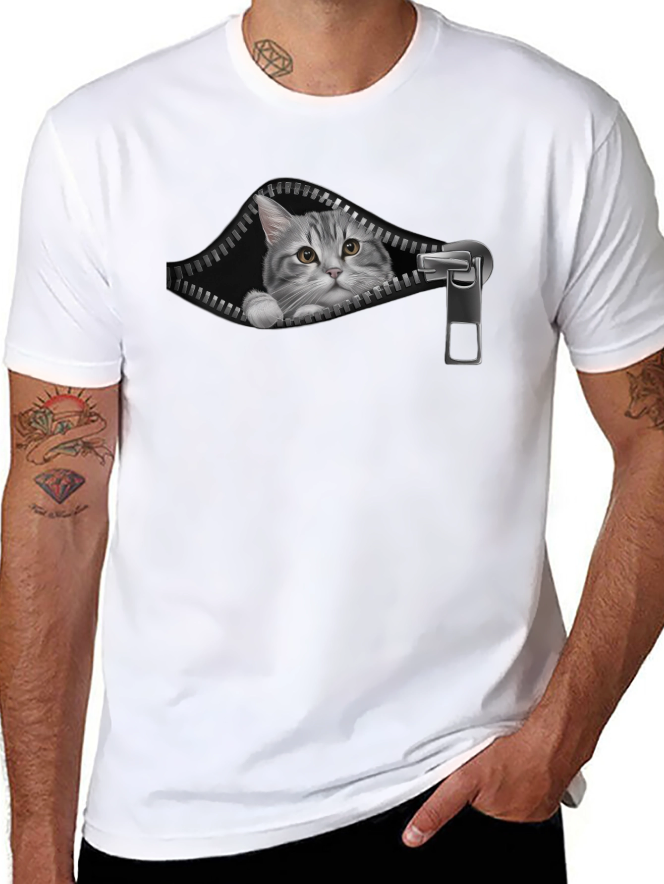 Cat Zipper T-Shirt - Unique Graphic Tee